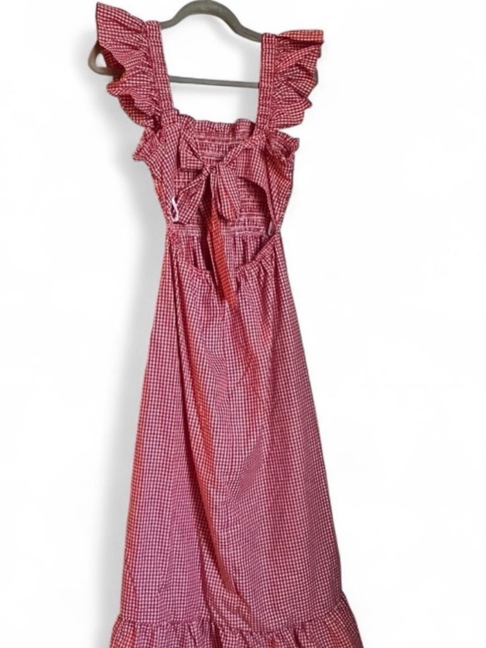 Red & White Gingham Smocked Midi Dress - Picture 4 of 4